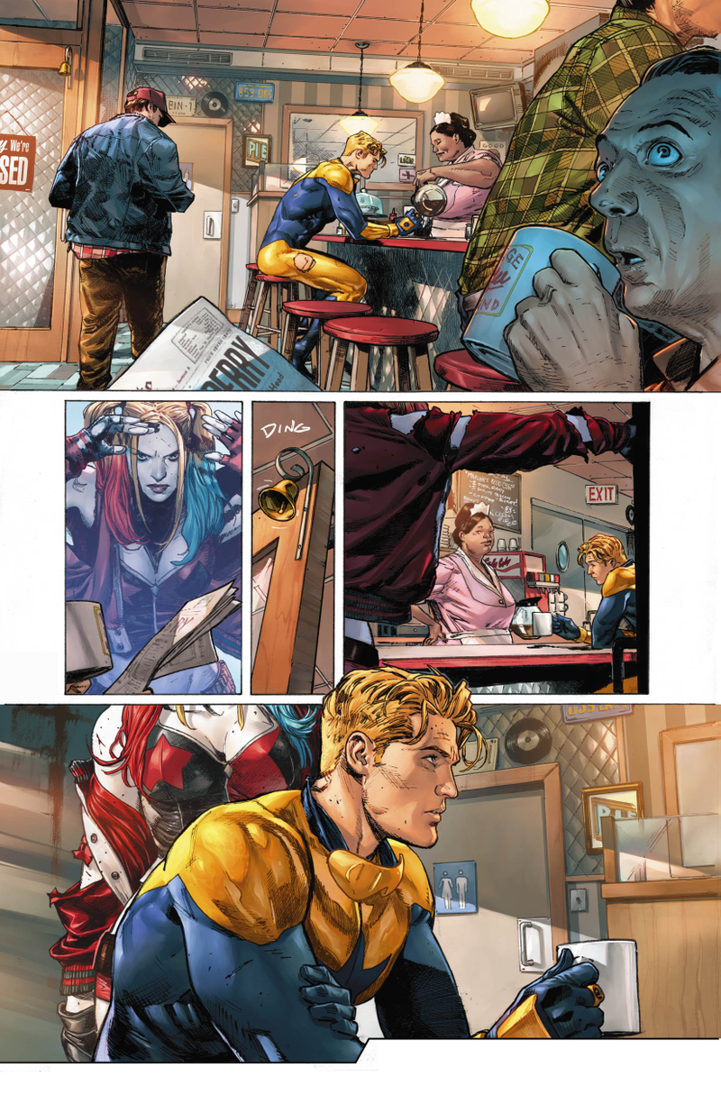 Harley finding Booster in a diner.